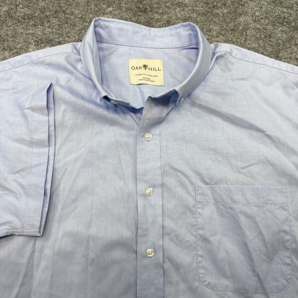 Oak Hill shirt men's 19 Tall blue classic fit non iron short sleeve pocket work